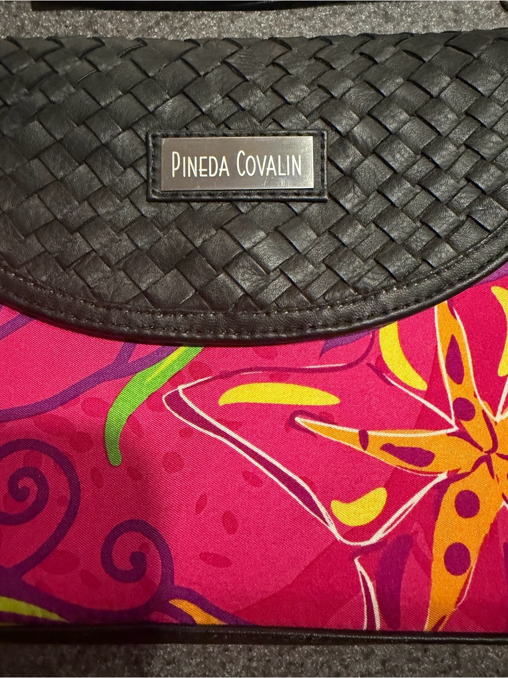 Pineda Covalin Exotic Fruits Silk Shoulder Bag Pink Floral Chain - Picture 8 of 16